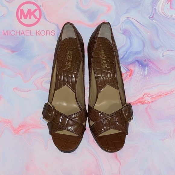 Michael Kors (EUC) Milan Crocco ALL LEATHER Peep Toe pump size 10 - Picture 13 of 14